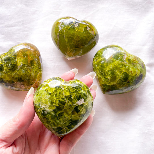 Green opal crystal large puffy heart