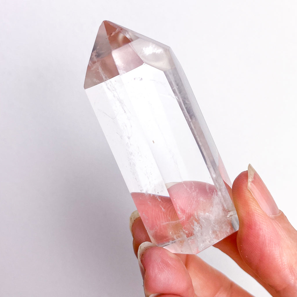 Clear quartz crystal inclusion point generator tower