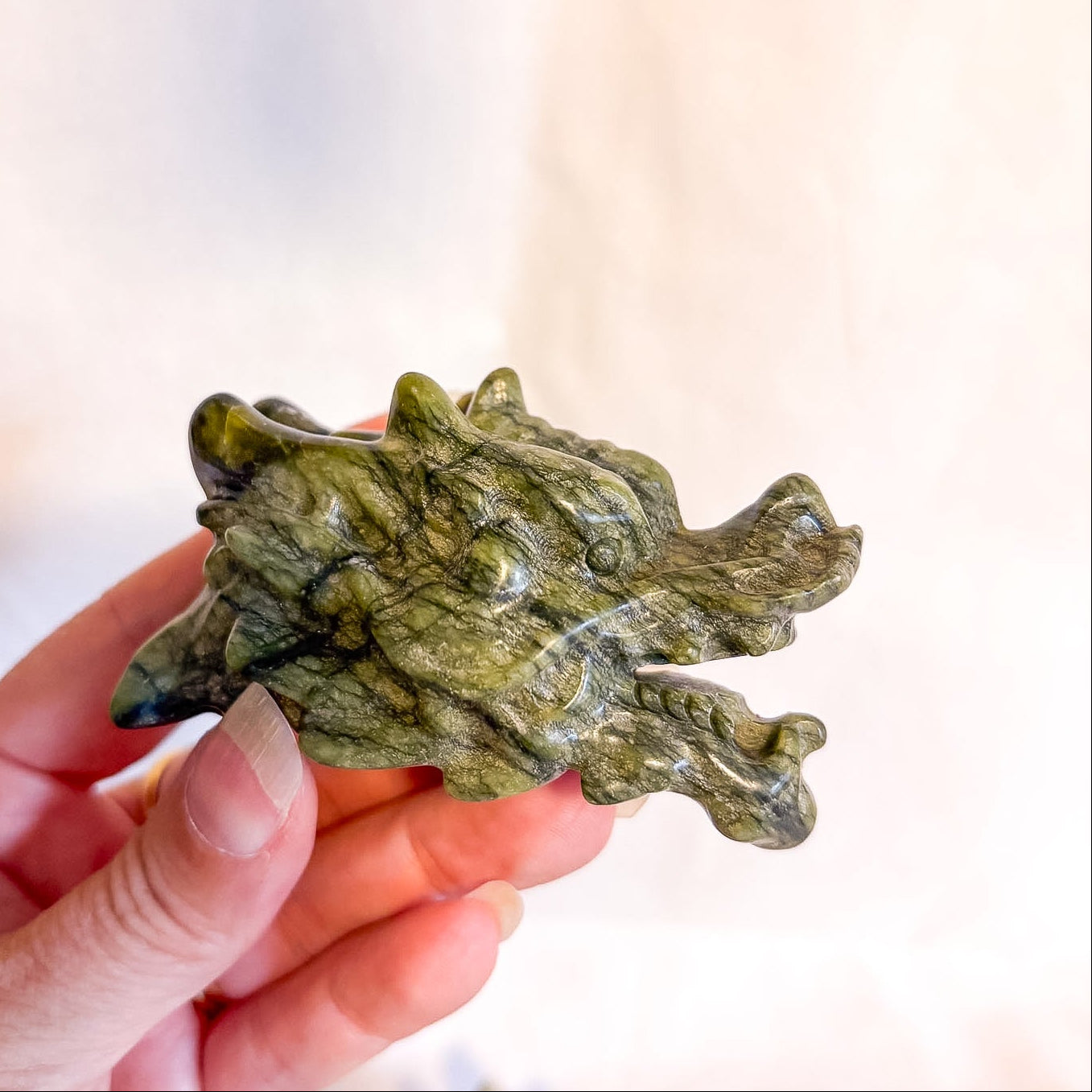Serpentine dragon head crystal carving