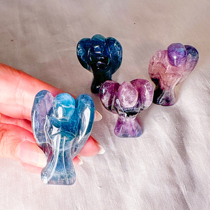 Fluorite crystal angel carving
