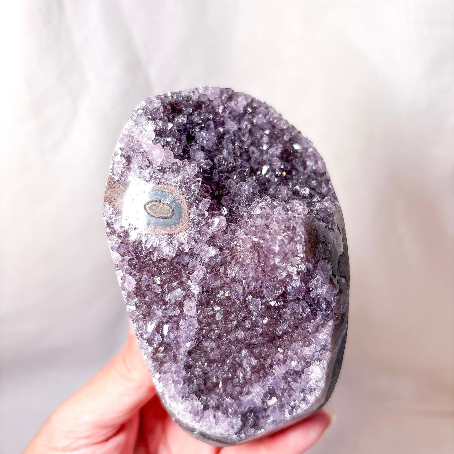 Polished edge amethyst crystal cluster stalactite flower