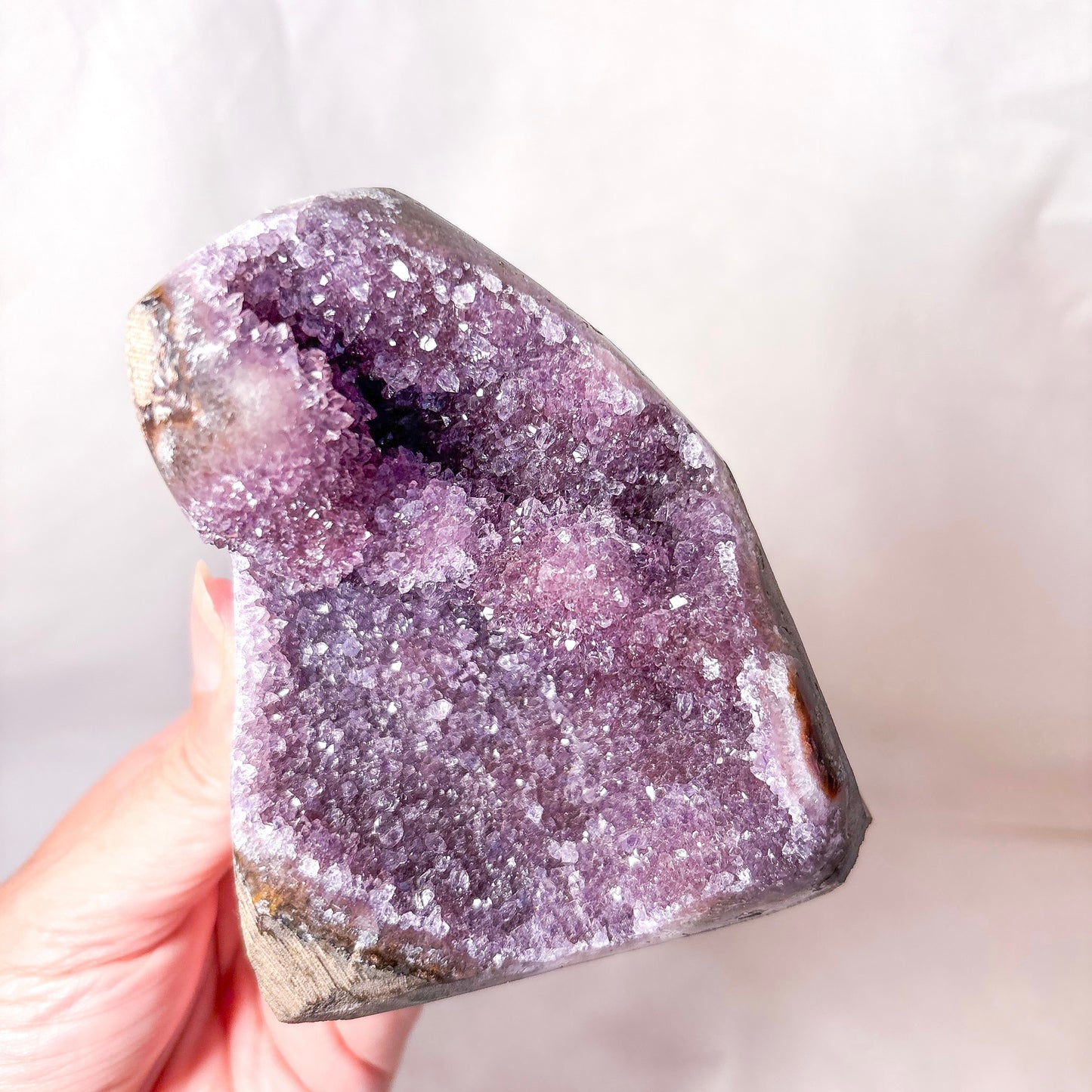 Polished edge amethyst crystal cluster stalactite flower