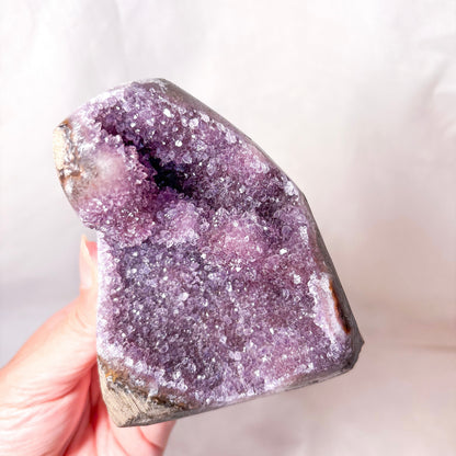 Polished edge amethyst crystal cluster stalactite flower
