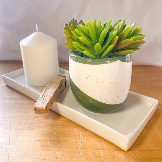 Coastal speckle ceramic planter pot set