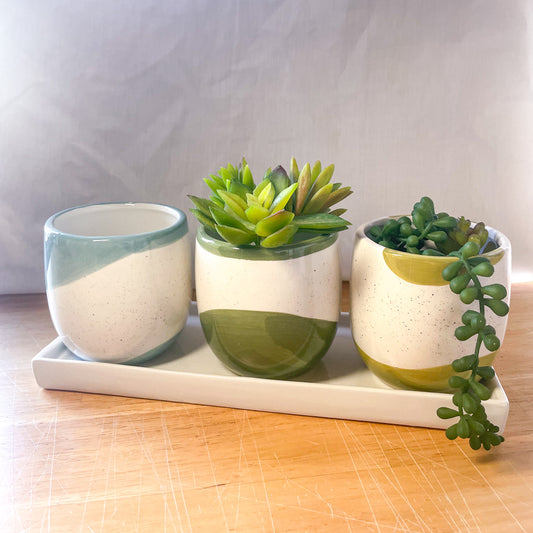 Coastal speckle ceramic planter pot set