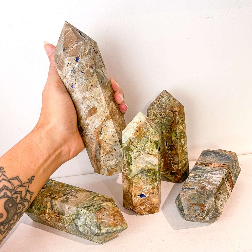 Azurite and Malachite crystal in matrix point tower