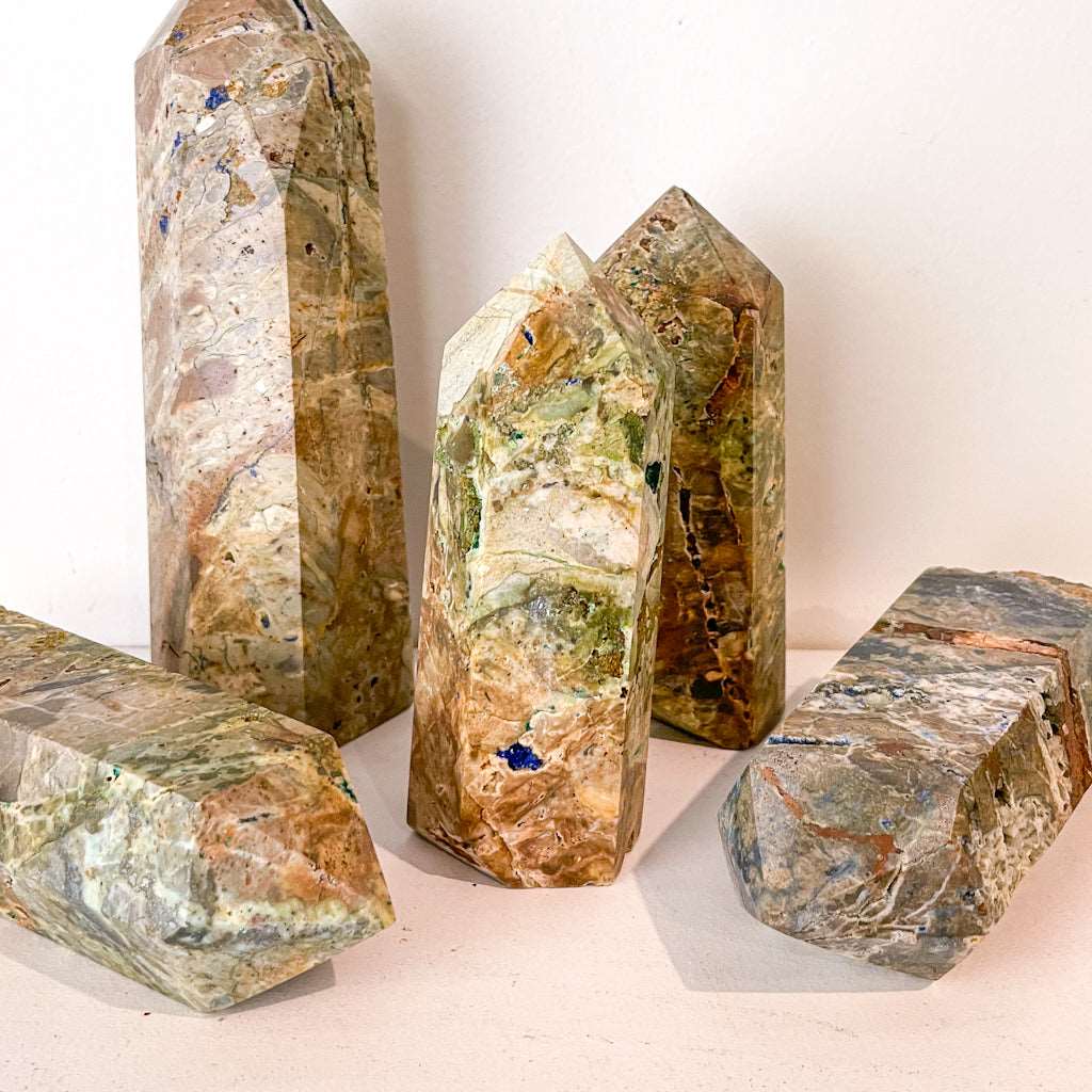 Azurite and Malachite crystal in matrix point tower