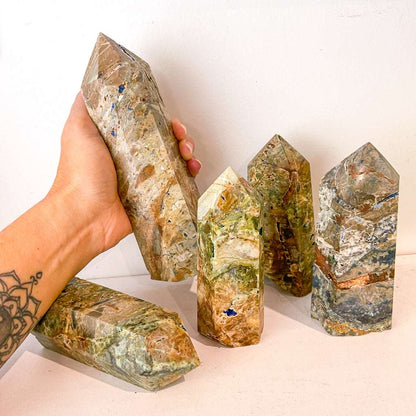 Azurite and Malachite crystal in matrix point tower