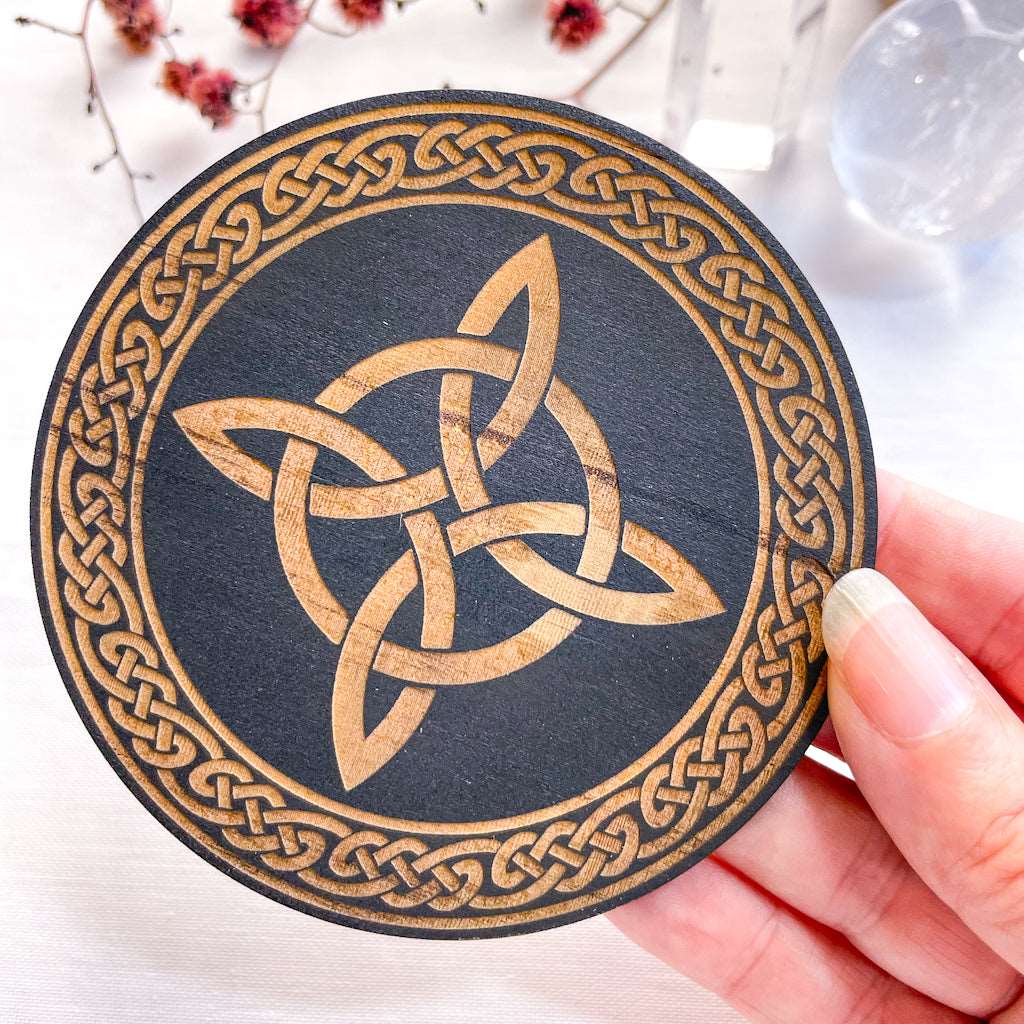 Celtic witches knot crystal grid wooden plate