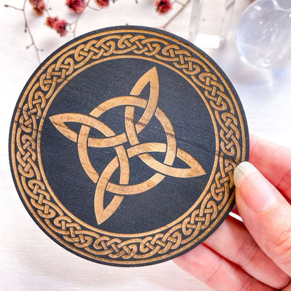 Celtic witches knot crystal grid wooden plate