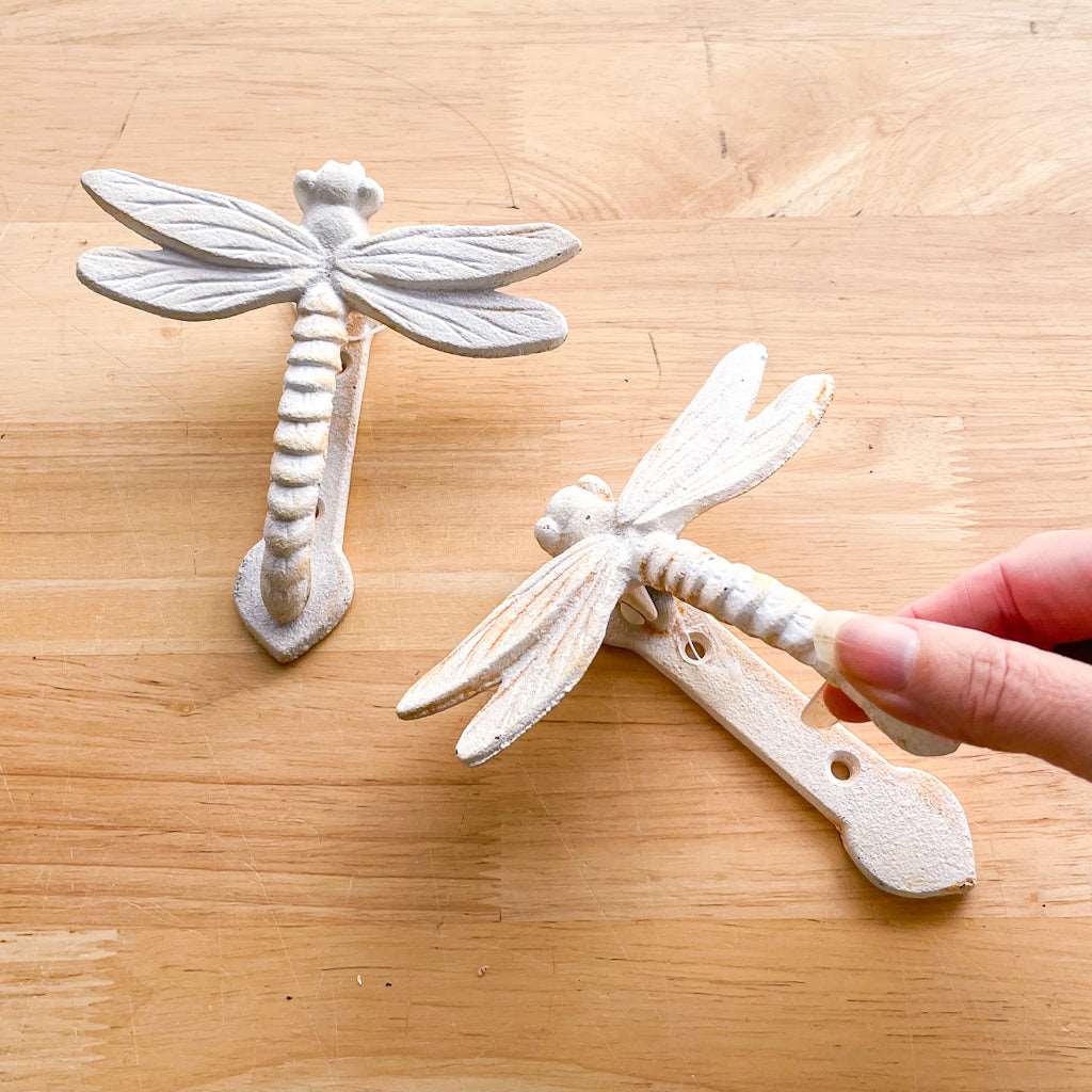 Cast iron Dragonfly door knocker wall hanging - white wash