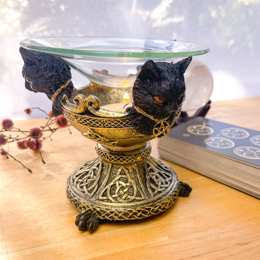 Three black cats witches oil burner / crystal sphere stand