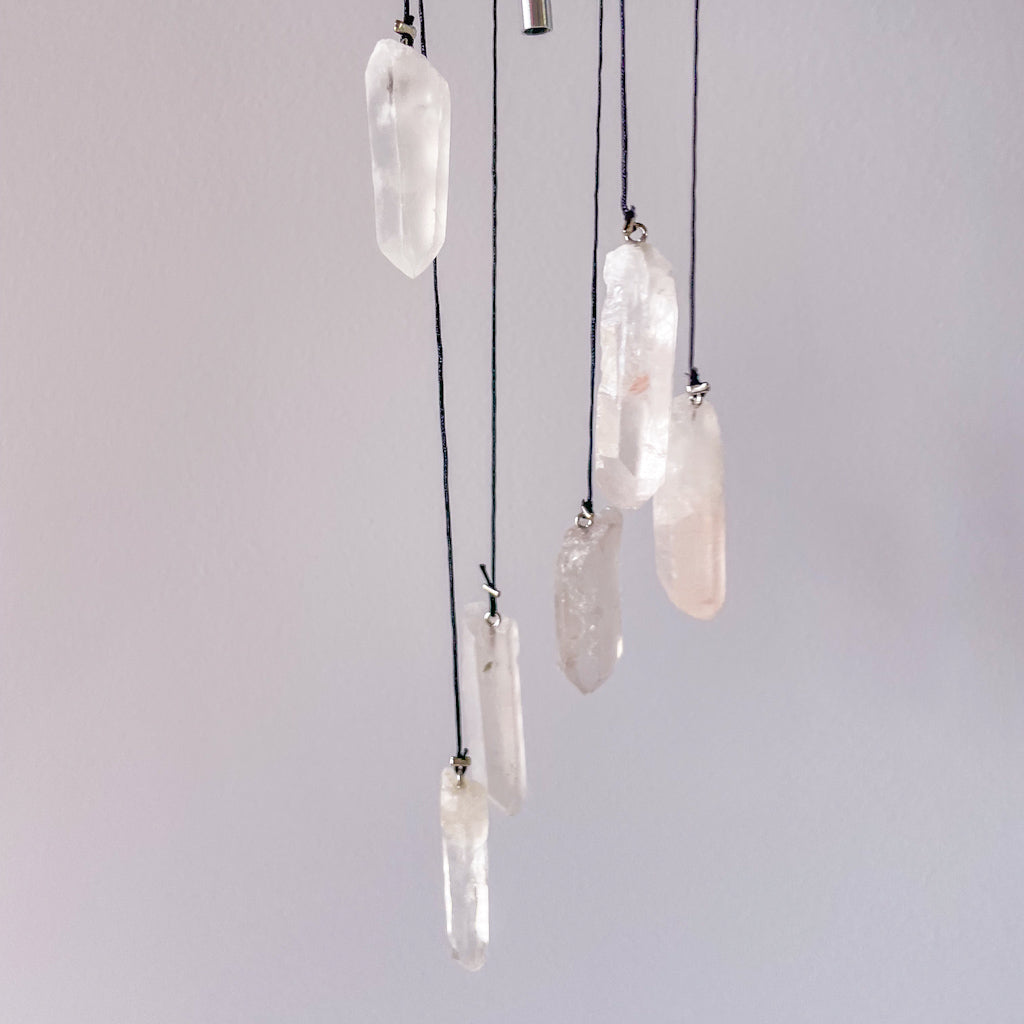 Clear quartz crystal hanging wind chime