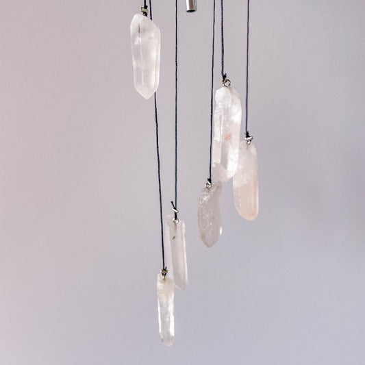 Clear quartz crystal hanging wind chime