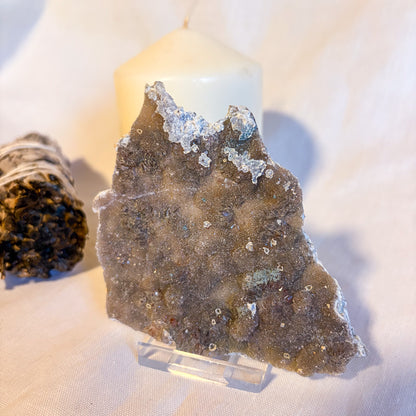 Flower Amethyst crystal cluster slice with stand