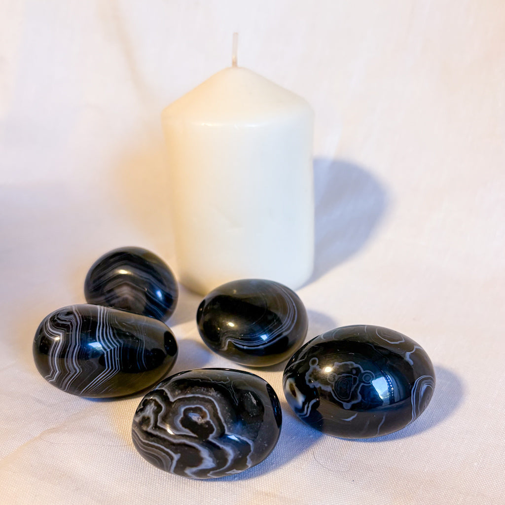 Black Agate crystal freeform palm stone
