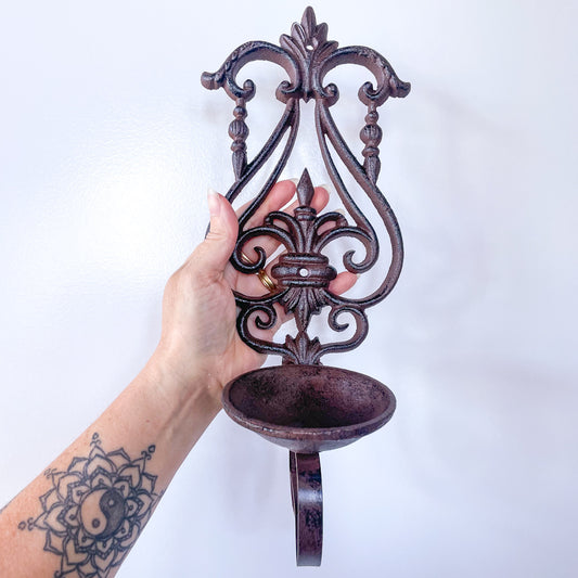 Cast iron vintage wall hanging candle holder