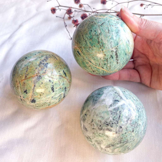 Amazonite, tourmaline and smoky quartz crystal sphere