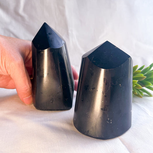 Protection Black tourmaline crystal wide tower
