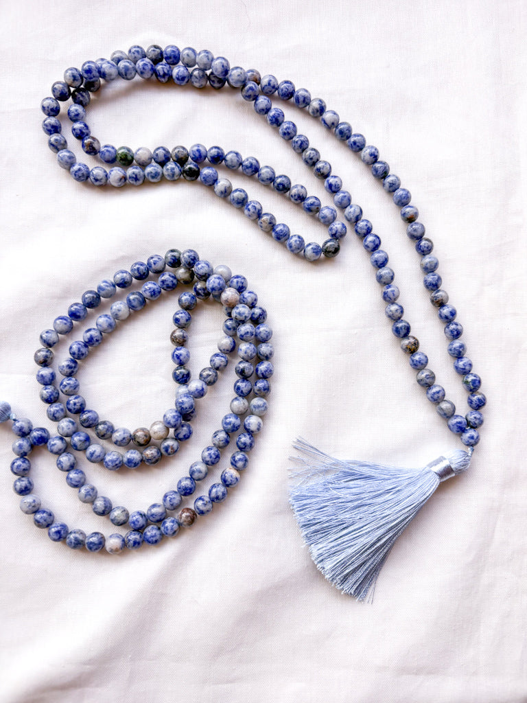 Sodalite crystal mala bead neckalce