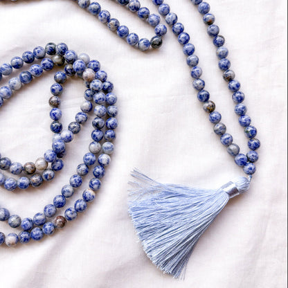 Sodalite crystal mala bead neckalce