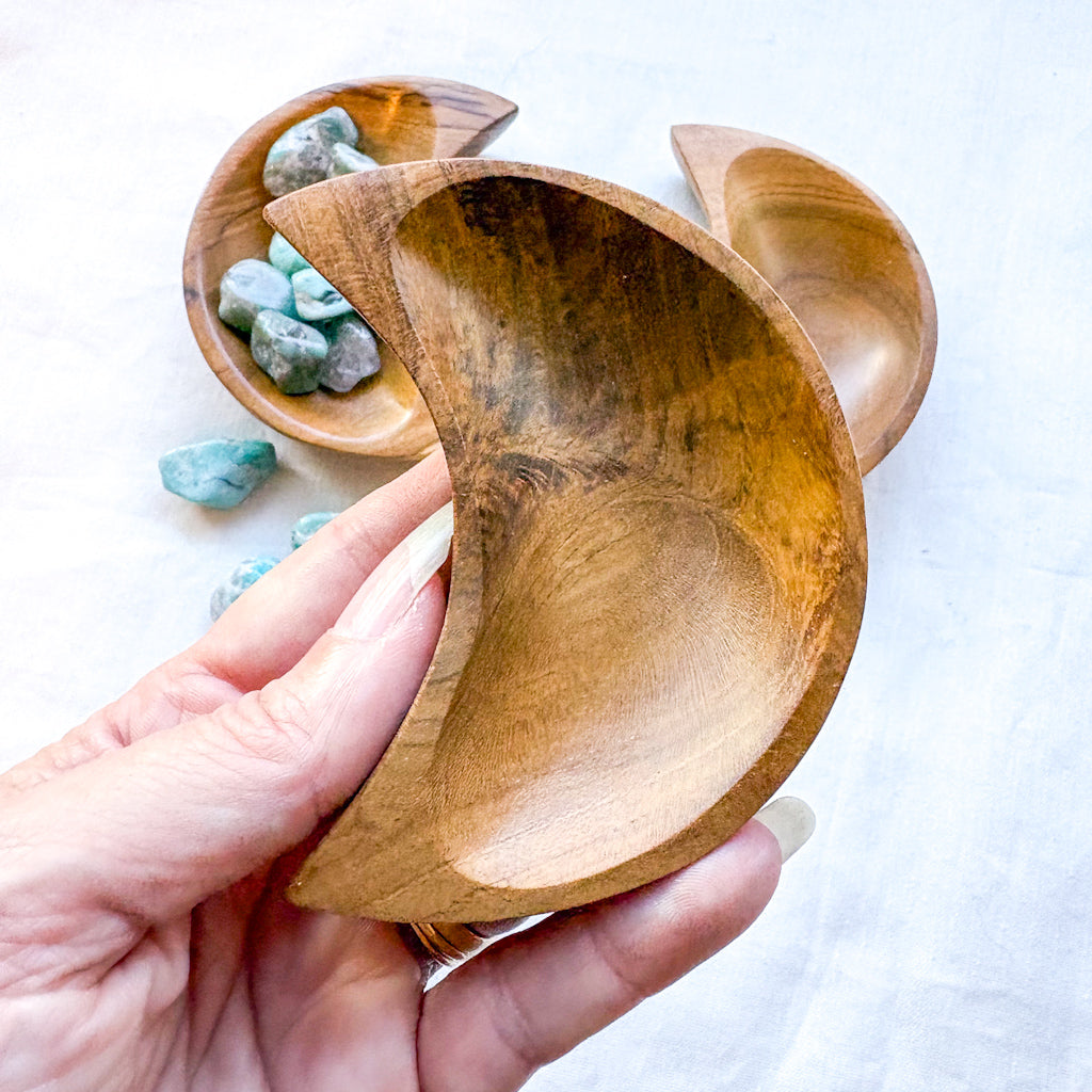 Cresent moon wooden trinket dish