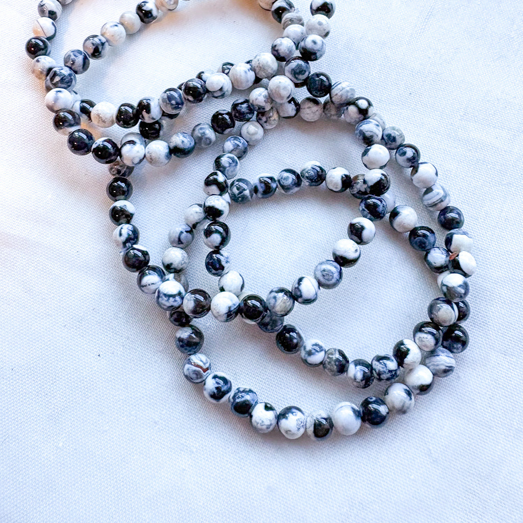 Black + white Agate crystal bead bracelet
