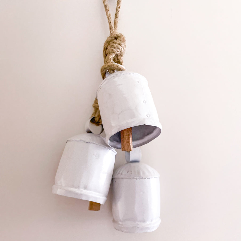 Set of 3 white cow bells wind chime