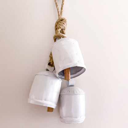 Set of 3 white cow bells wind chime
