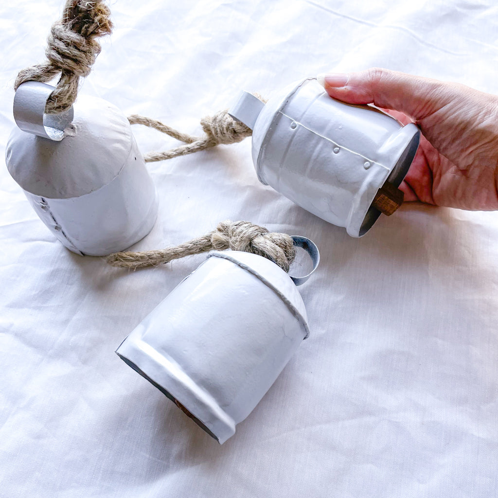 Set of 3 white cow bells wind chime