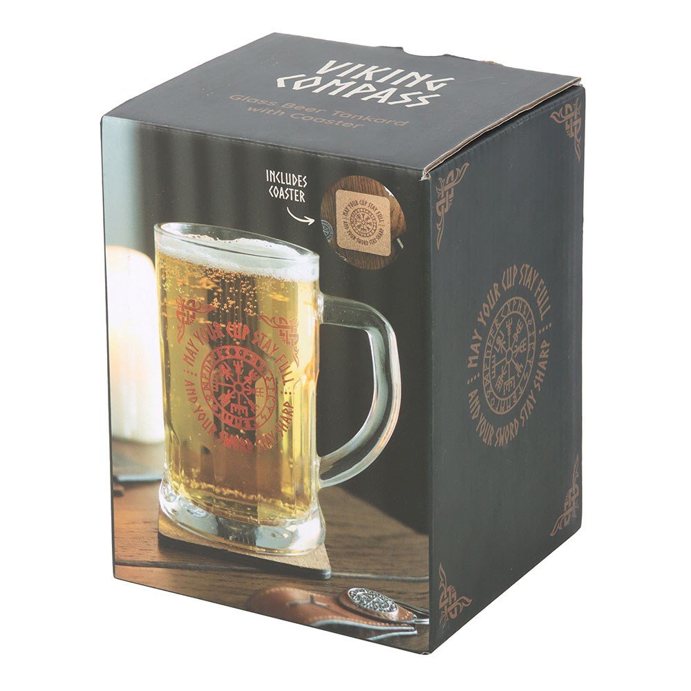 Viking compass / Vegvisir tankard beer glass and cork coaster