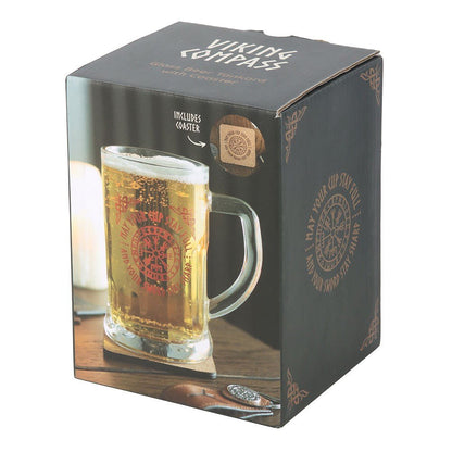 Viking compass / Vegvisir tankard beer glass and cork coaster