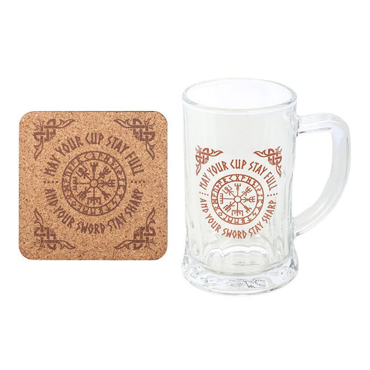 Viking compass / Vegvisir tankard beer glass and cork coaster