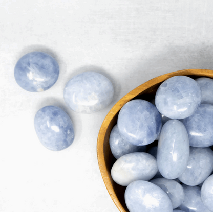 Blue calcite crystal palm stone