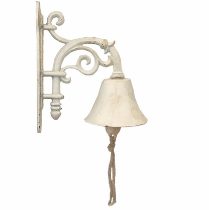 Cast iron vintage door bell wall hanging - white washed