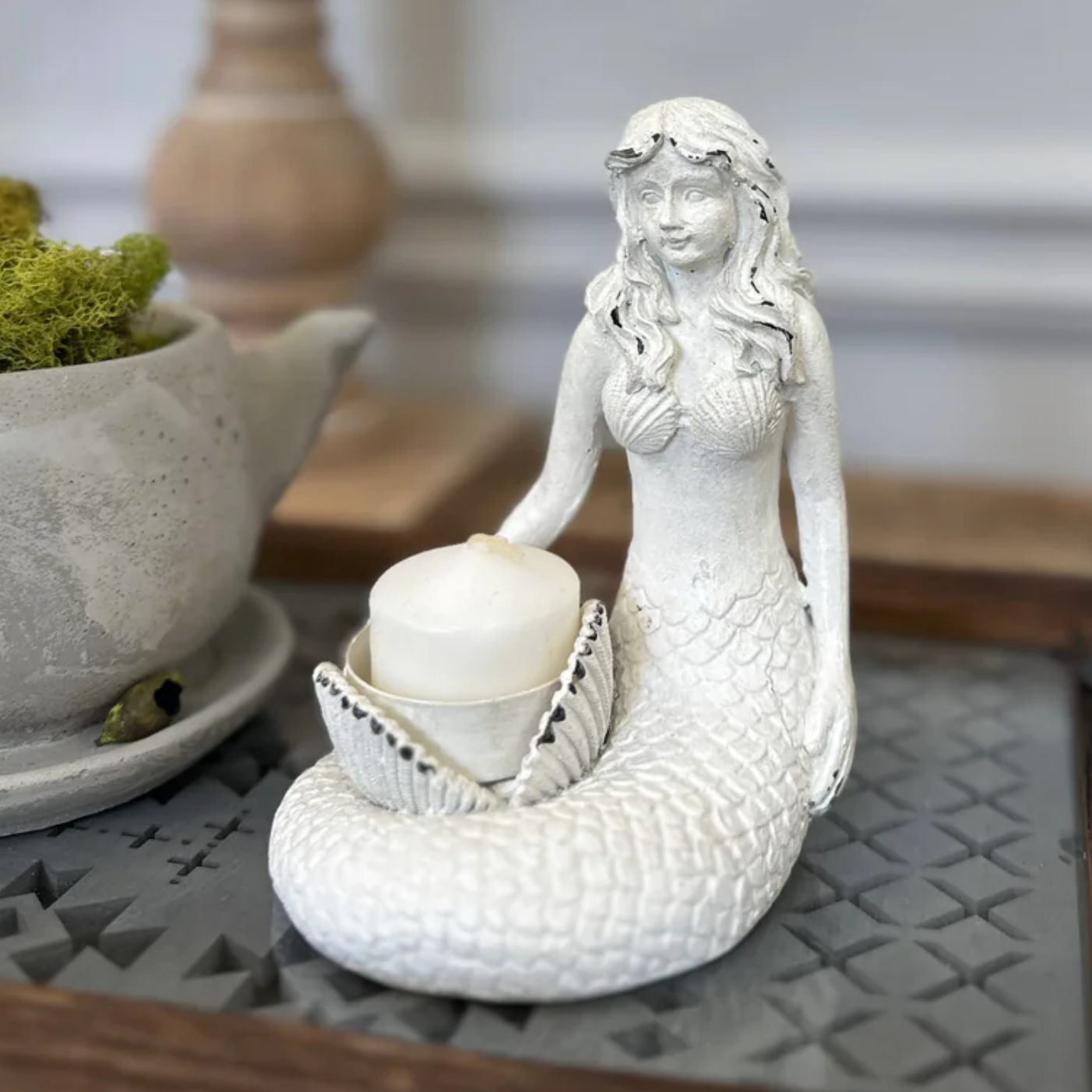 Mermaid crystal sphere holder / candle holder