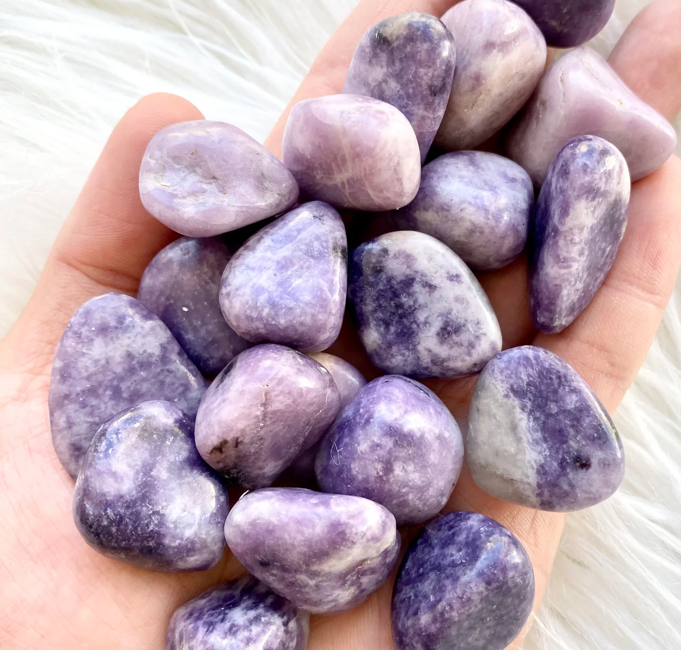 Lepidolite crystal tumble stone
