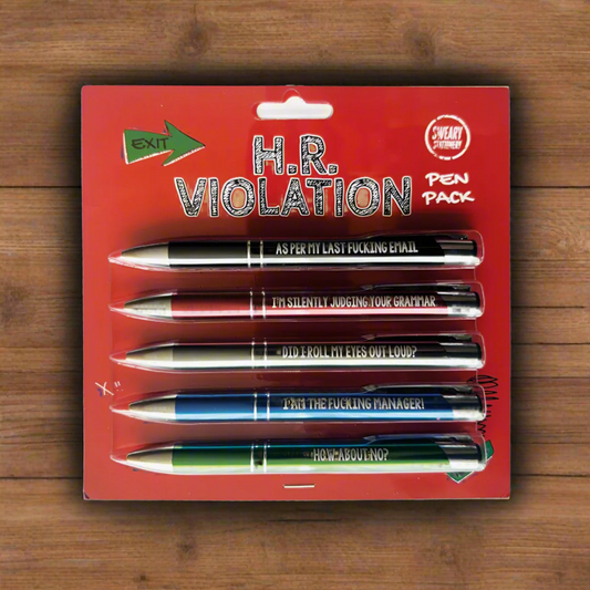 Pack of pens with rude sarcastic humorous sayings 