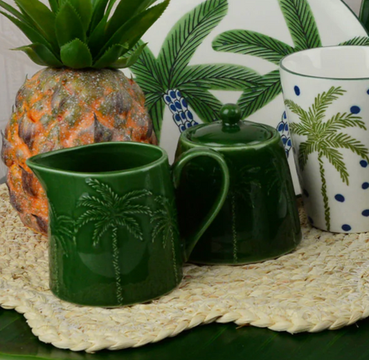 Green palm trees ceramic jug / jar