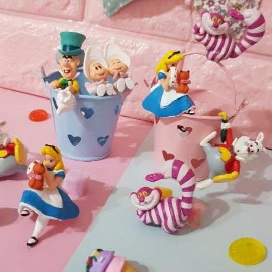 Alice in wonderland mini cake topper / plant pot hanger figure toy set