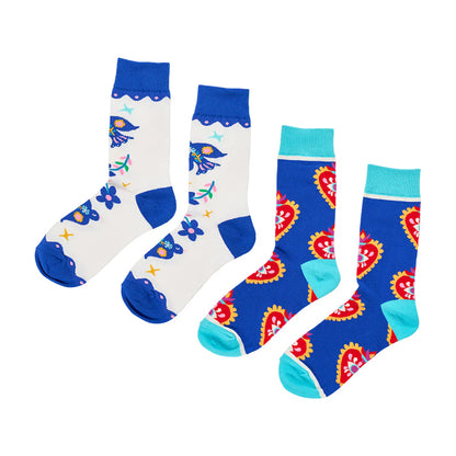 Blue bird / Eye heart pair socks boxed set 2