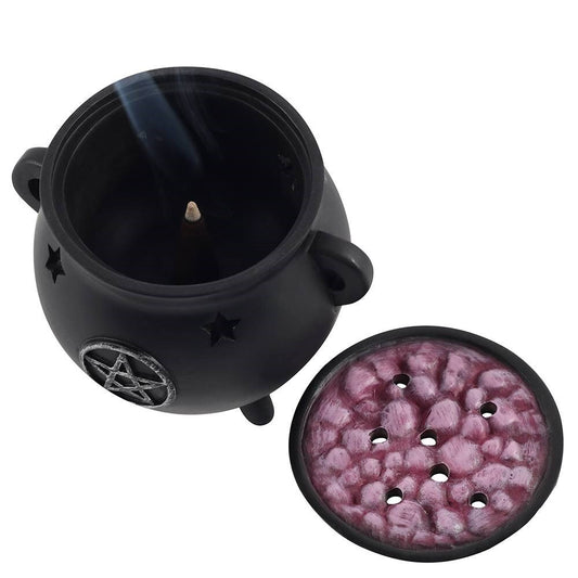 Bubbling cauldron witches pentagram incense holder pot
