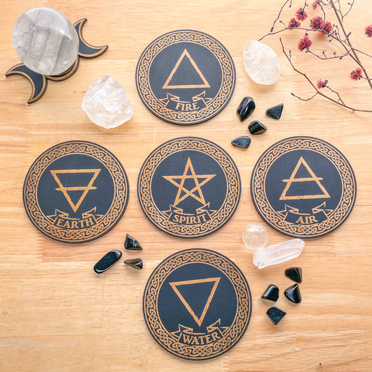 Elements symbol Altar Tile crystal grid wooden
