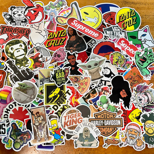 Pop culture sticker bomb pack - naughty / fun / art / skate / music / movie stickers