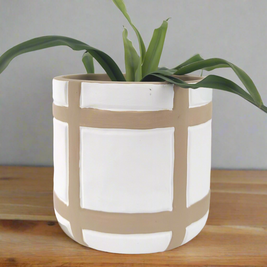 Checkered clay pot planter