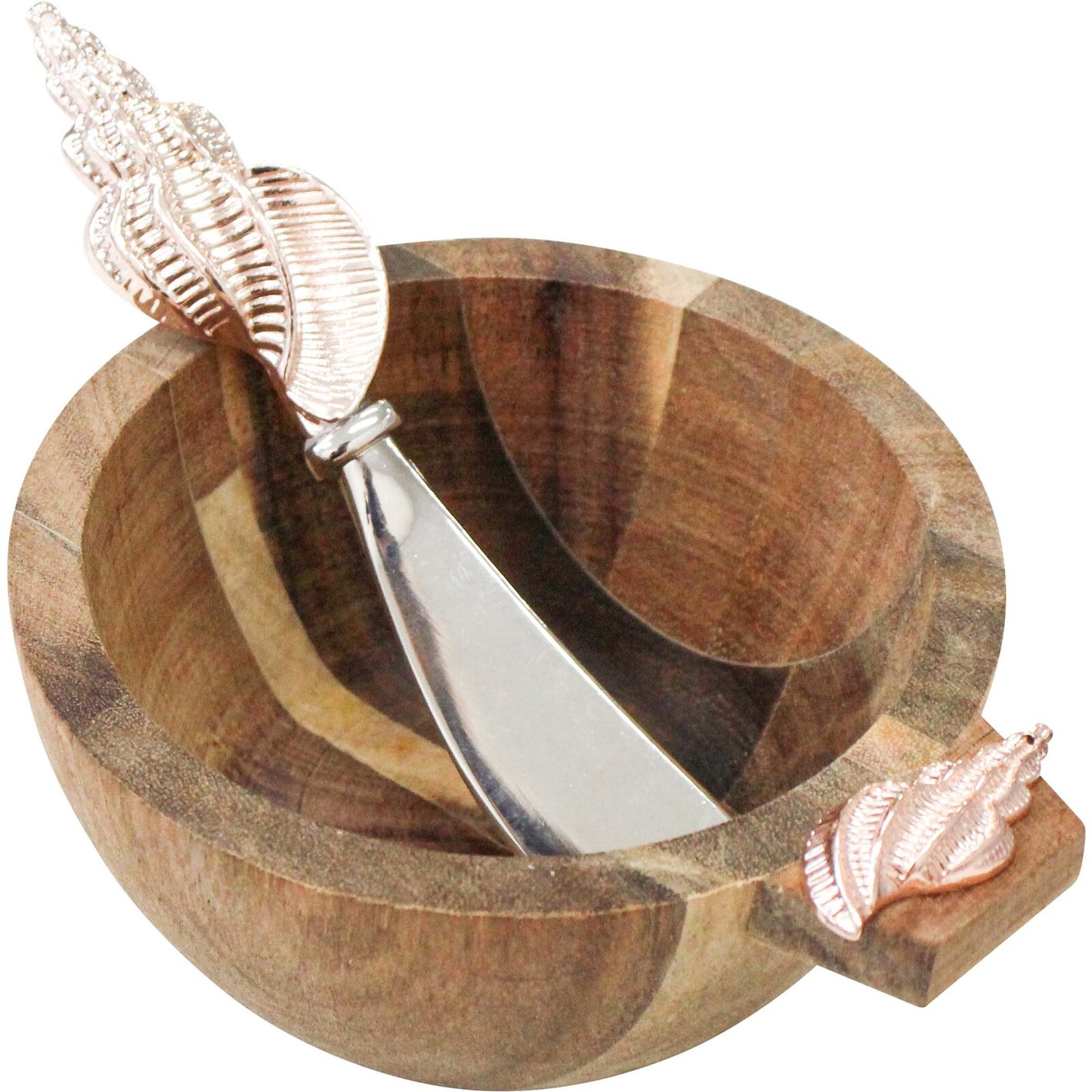 Shell wood bowl and spreading knife