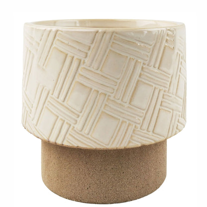 Cream checkered ceramic planter pot