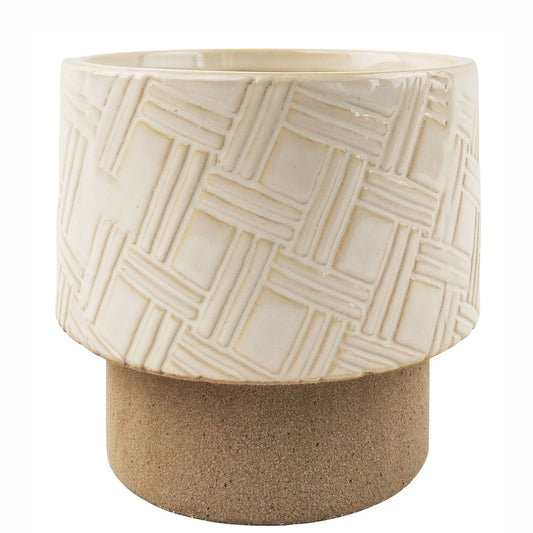 Cream checkered ceramic planter pot