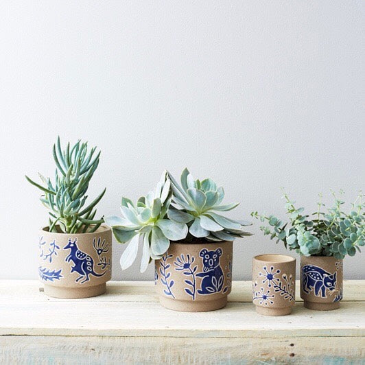 Australian native flora & animal hand made glazed clay plant pot