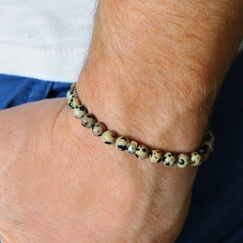 Unisex dalmation jasper crystal bead / crystal bracelet